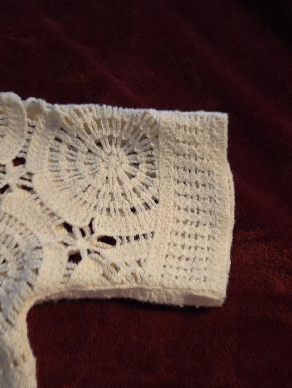 Cato Cream Crochet Flower And Circle Motif Short Sleeve Sweater - Picture 10 of 11